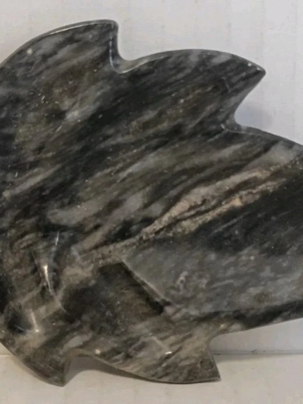 Hand Carved Gray Marble Onyx Leaf  Paperweight Trinket Dish with Feet 4in